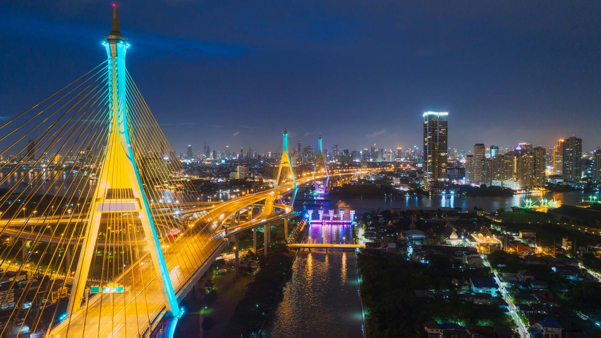 City view of night life in Bangkok, Thailand
