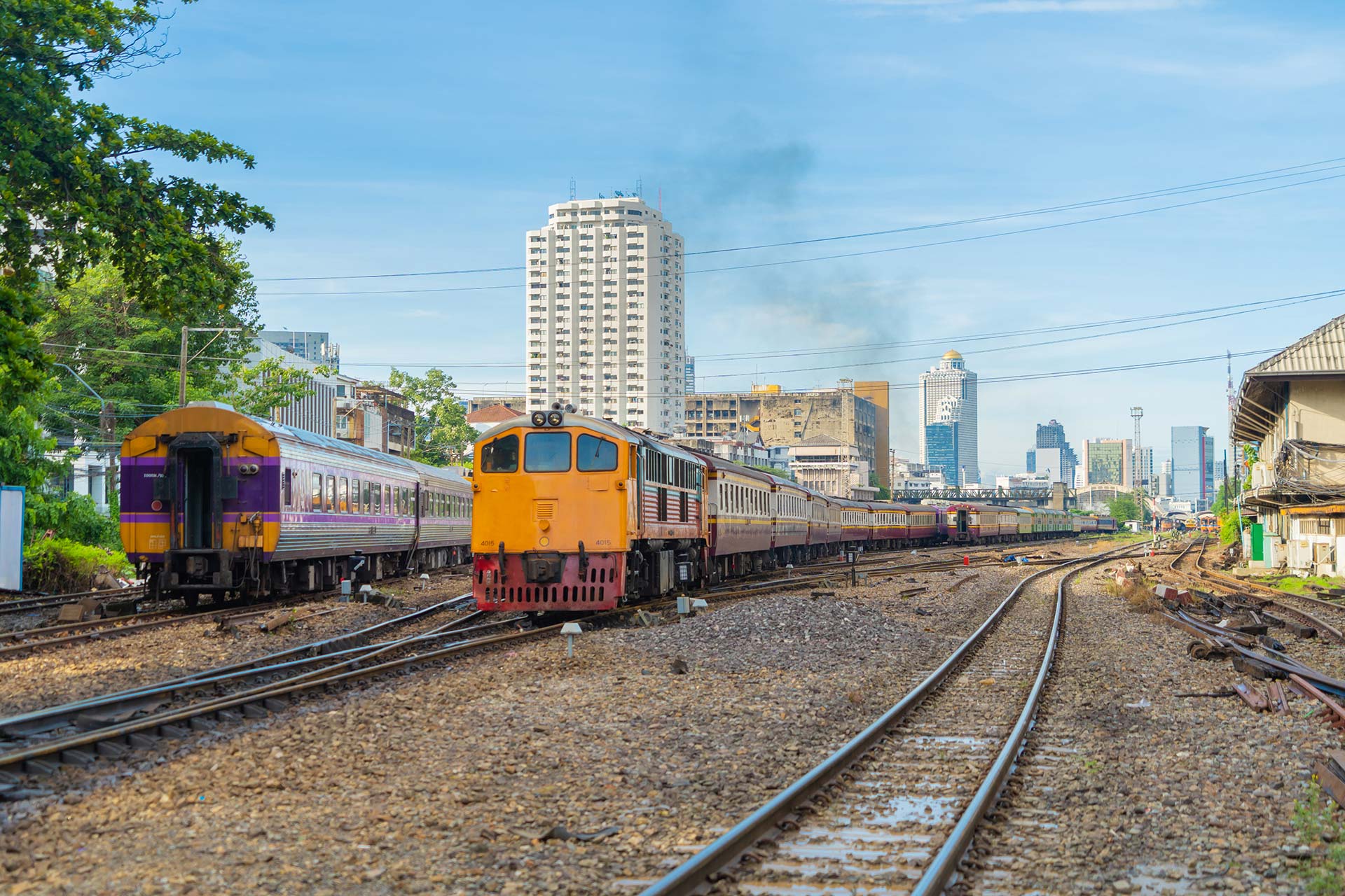 two trains in Bangkok getting ready to leave