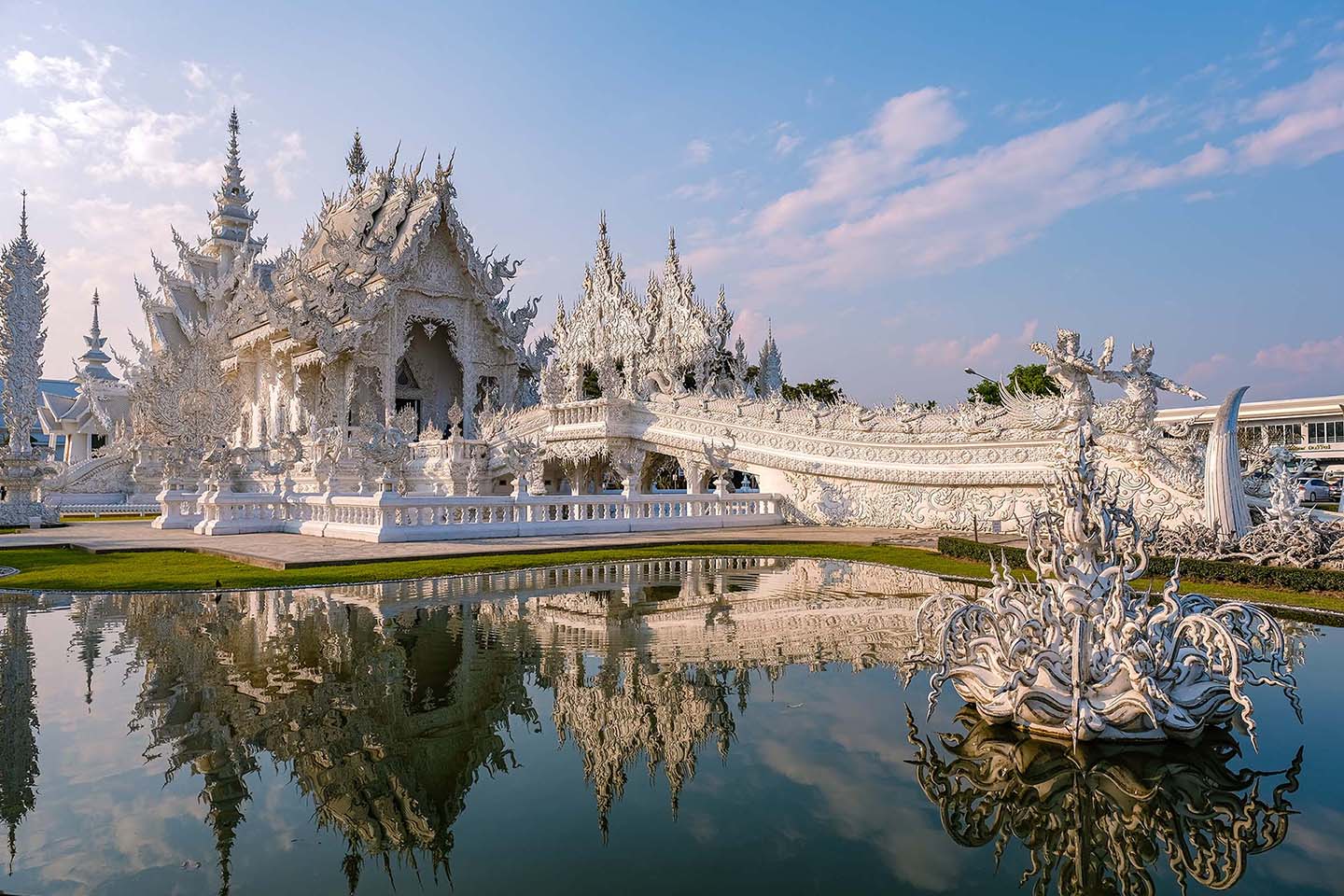 Chiang Rai Thailand, white temple Chiangrai during sunset, Wat Rong Khun, aka The White Temple, in Chiang Rai, Thailand. Panorama white temple Thailand