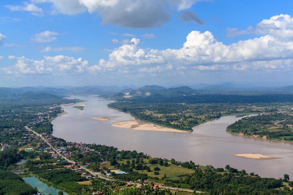 Beautiful view of Mekong river with blue sky in Thailand