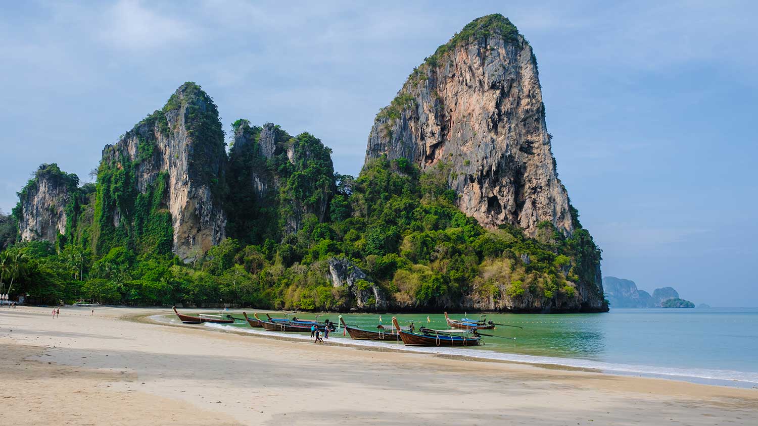 A boat at Railay beach in Krabi which is one of the 5 best beaches in Krabi